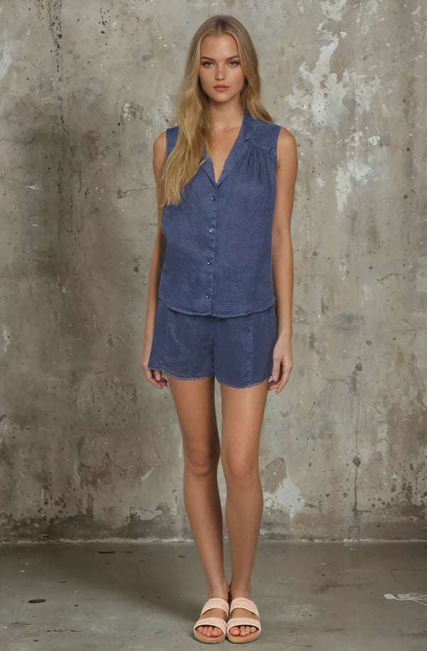 Sleeveless Linen Button Down Top