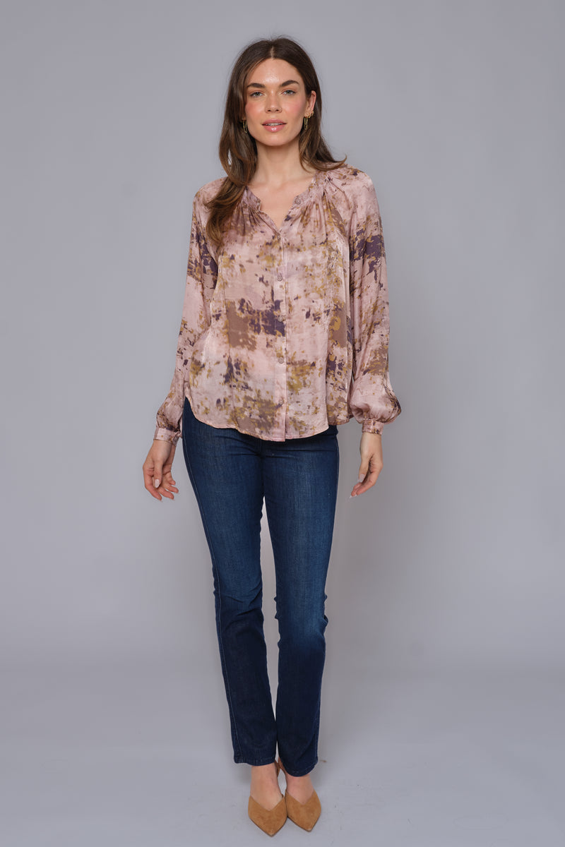 Printed Mandarin Collar Top