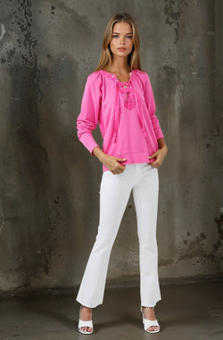 Long Sleeve Lace Up Top