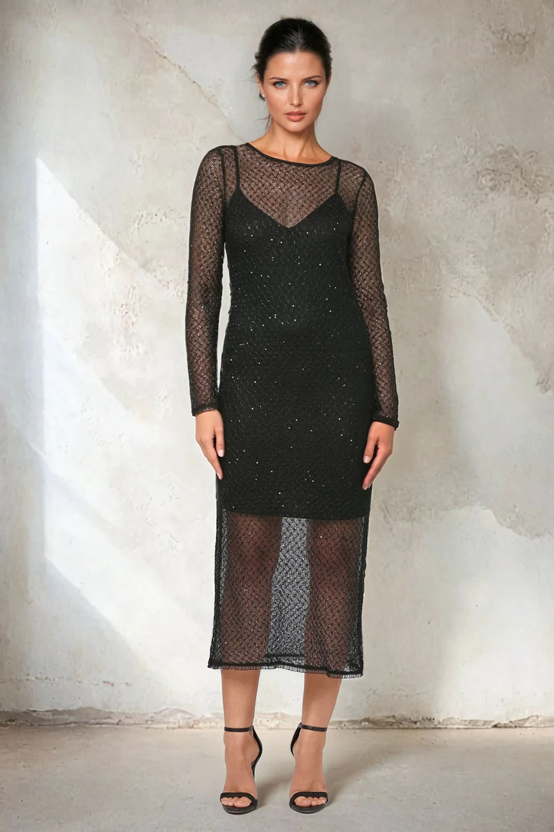 Sharon Crochet Sheer Metallic Sequence Dress