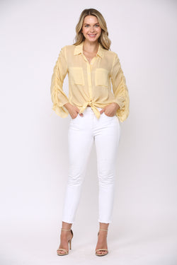 Cinched Sleeve Button Up