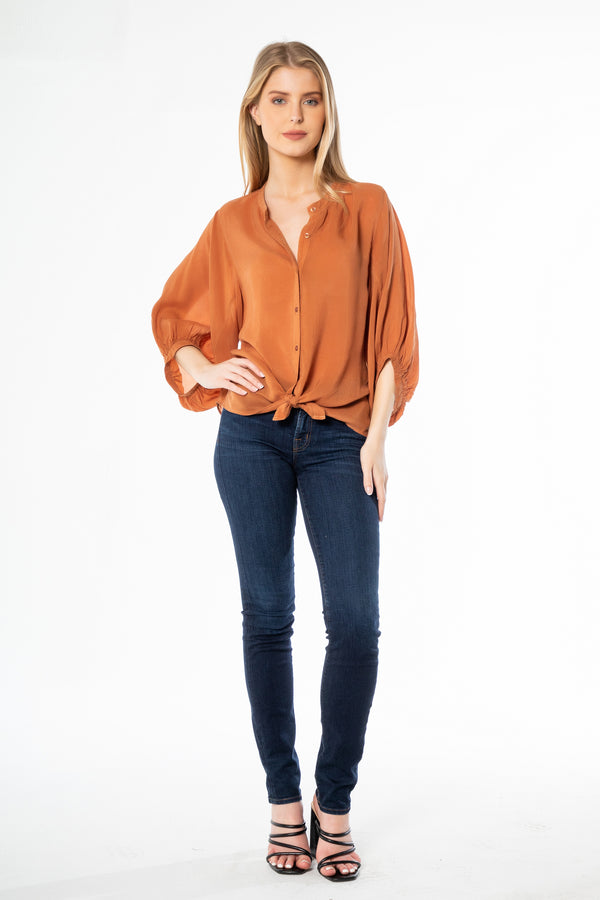Puff  Sleeve Button Down Blouse