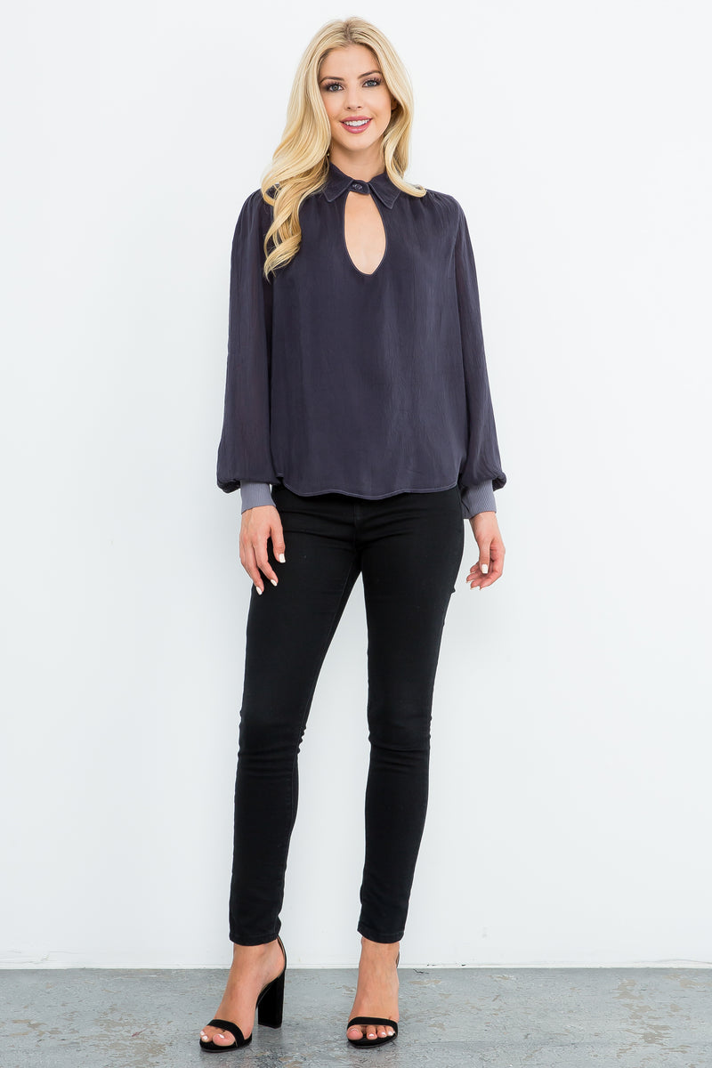 Mock Neck Cutout Top