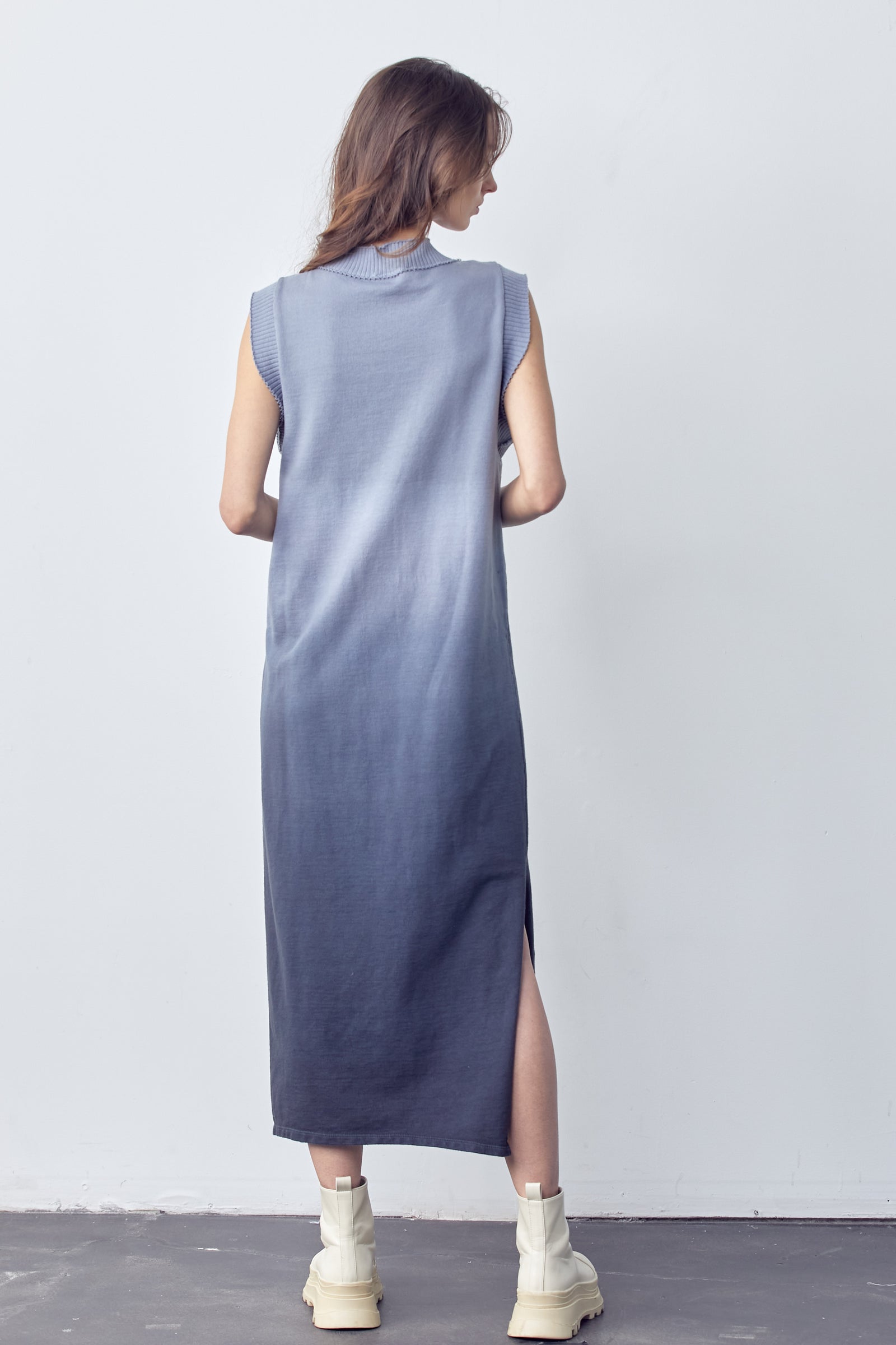 white christmas dresses Ombry Dyed SleeveLS Knit Dress Dark Teal / S / 100% Cotton Knit