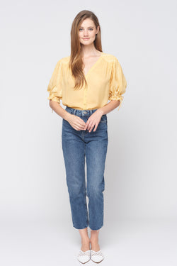 3/4  Sleeve Button Down Embroidery Top