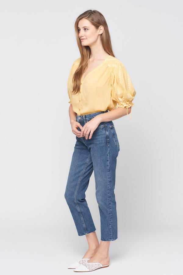 3/4  Sleeve Button Down Embroidery Top