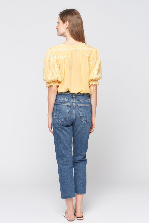 3/4  Sleeve Button Down Embroidery Top