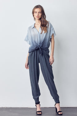 Raw Edge Short Sleeve Button Down Shirt
