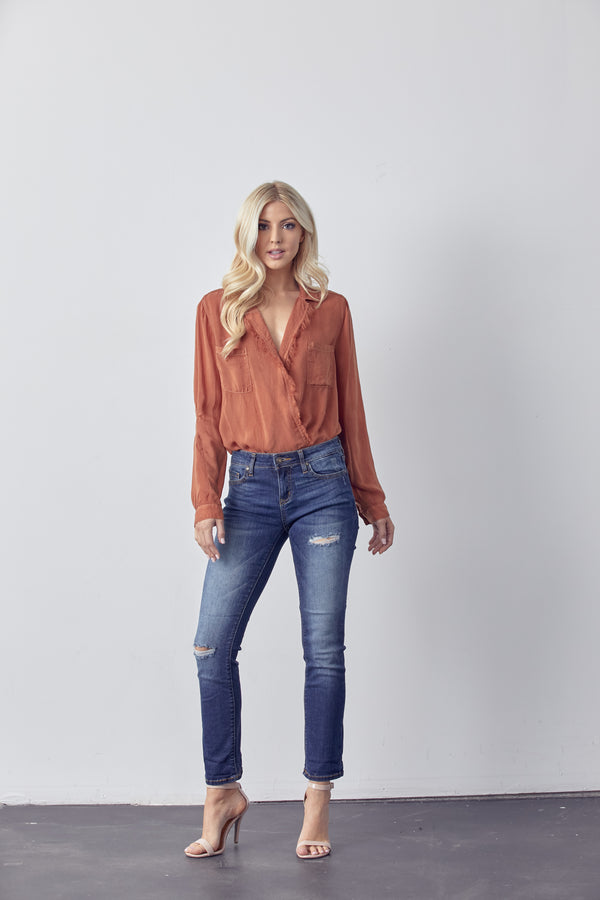 Wrap Over  Long Sleeve Top