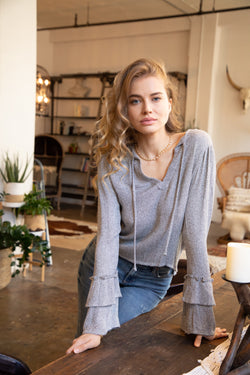 Long Sleeve Ruffle V-Neck Top