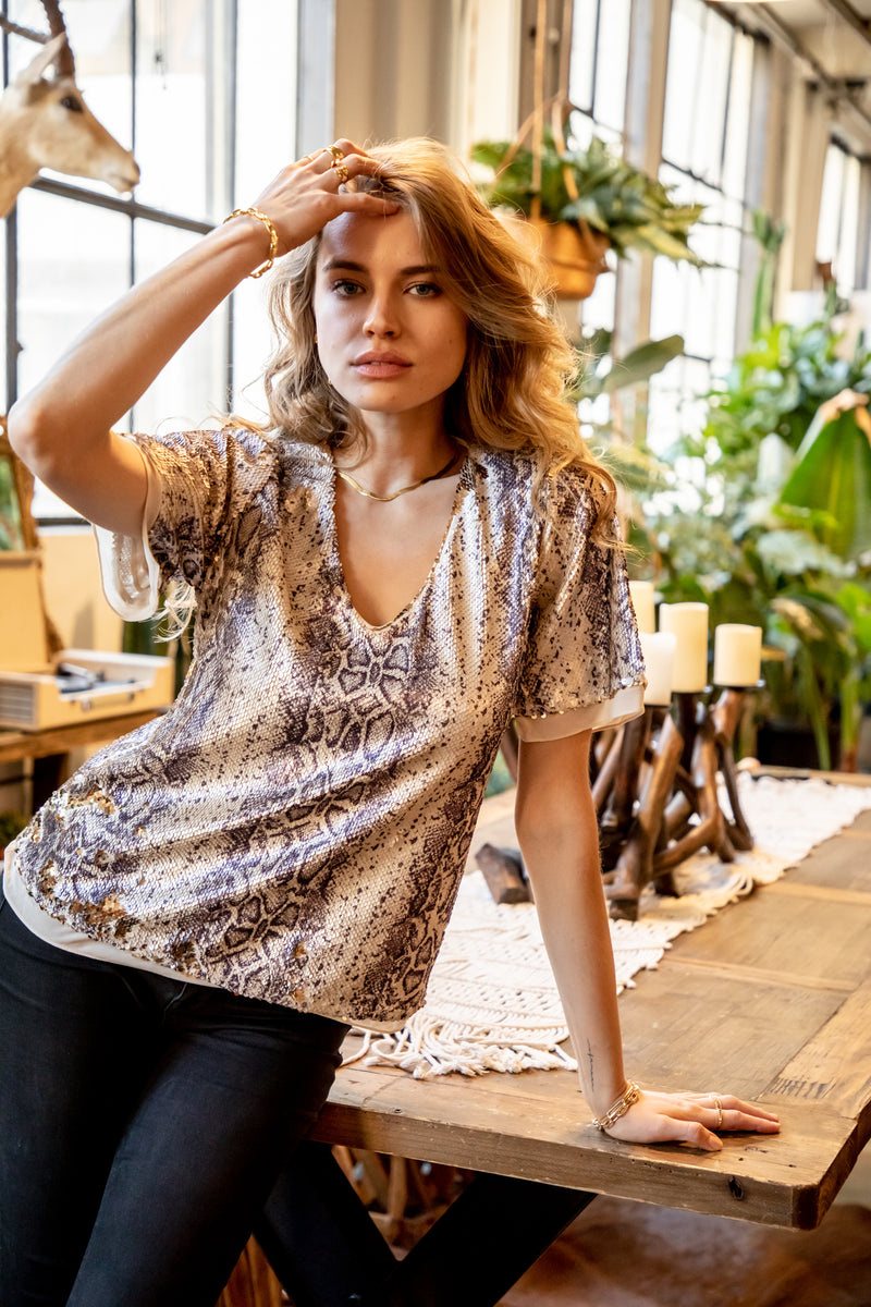 Date Night Sequin Snakeskin Top