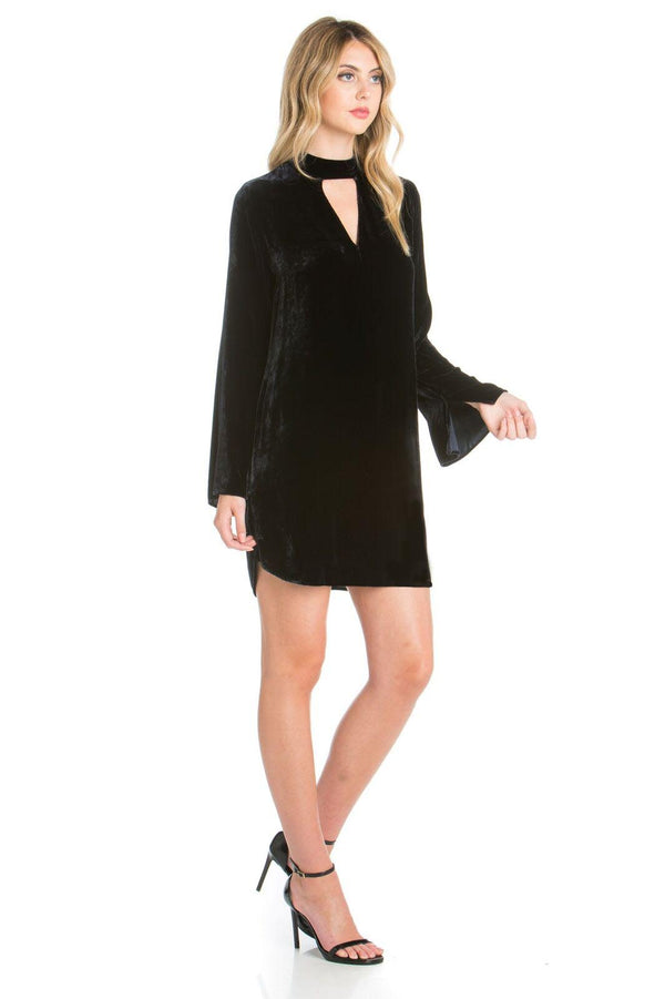 Silk Velvet Bell Sleeve Dress