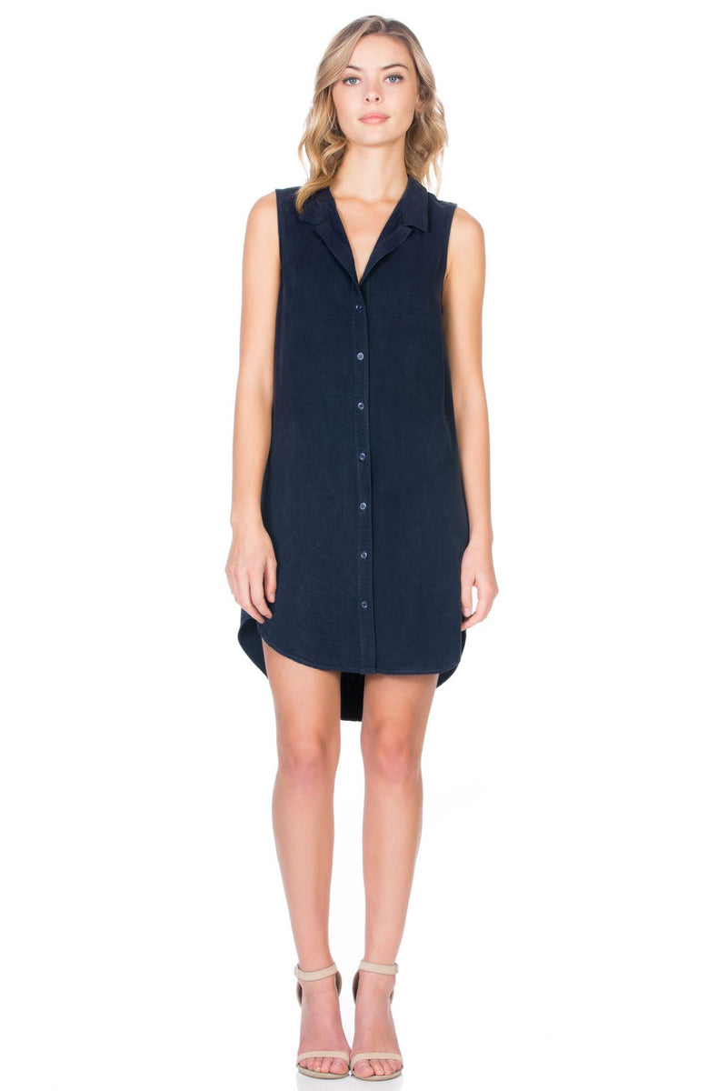 Button Up Sleeveless Shirt Dress Khaki / XS / 65% Tencel / 35% Rayon Button Up Sleeveless Shirt Dress Khaki / XS / 65% Tencel / 35% Rayon