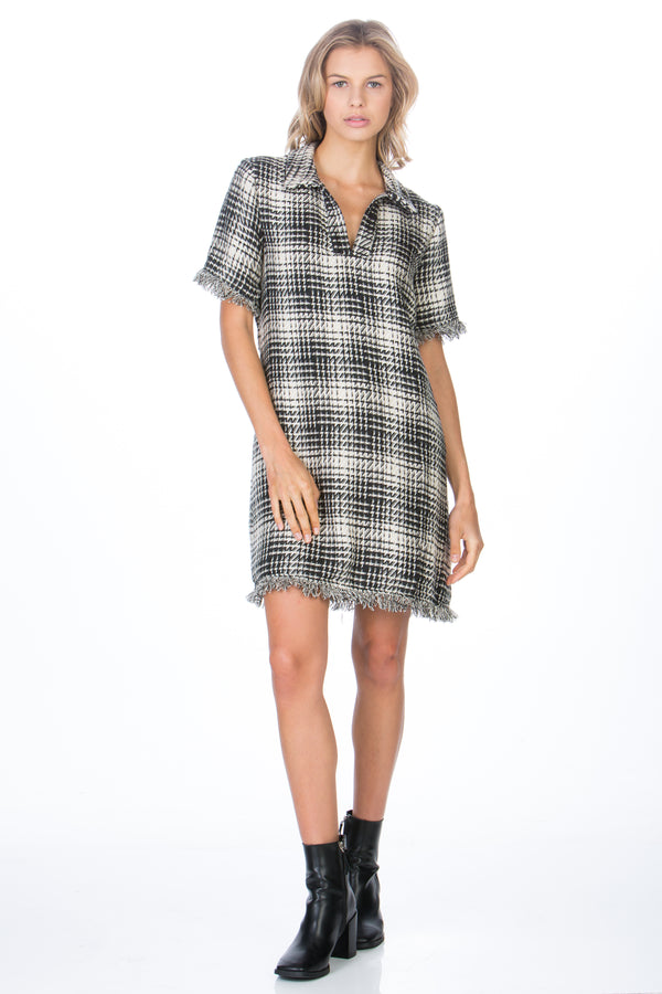 Fray shirt dress in Black / off white plaid