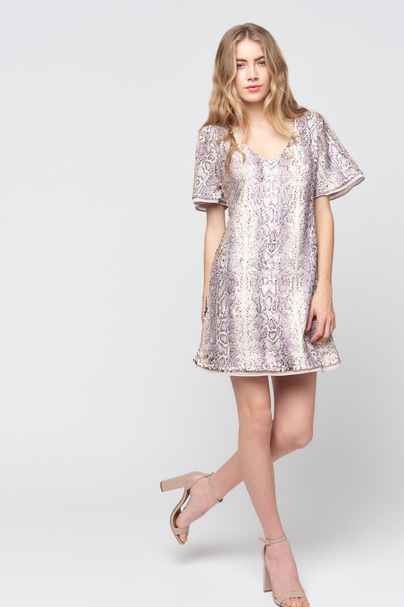 Short Sleeve Python Sequin Dress