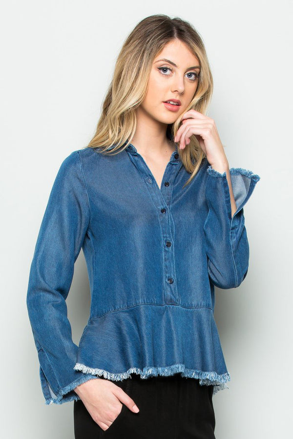 Long Sleeve Denim  Peplum Top