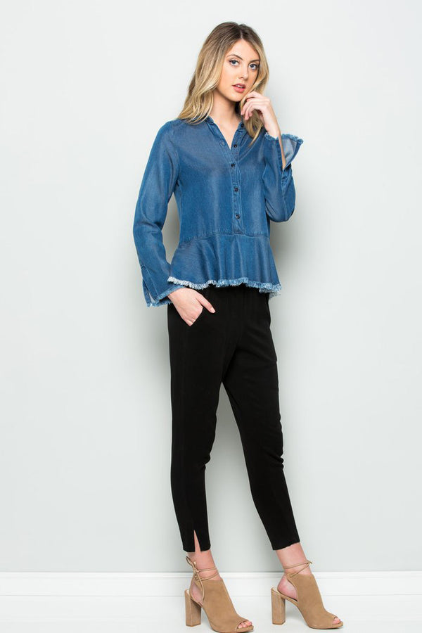 Long Sleeve Denim  Peplum Top