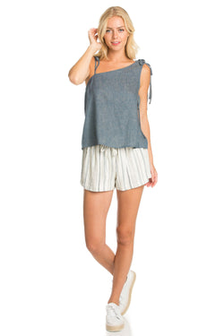 One Shoulder Chambray Top
