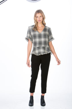 Short Sleeve Fray  Peplum Top