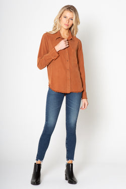 Long Sleeve Fray Button Down Top