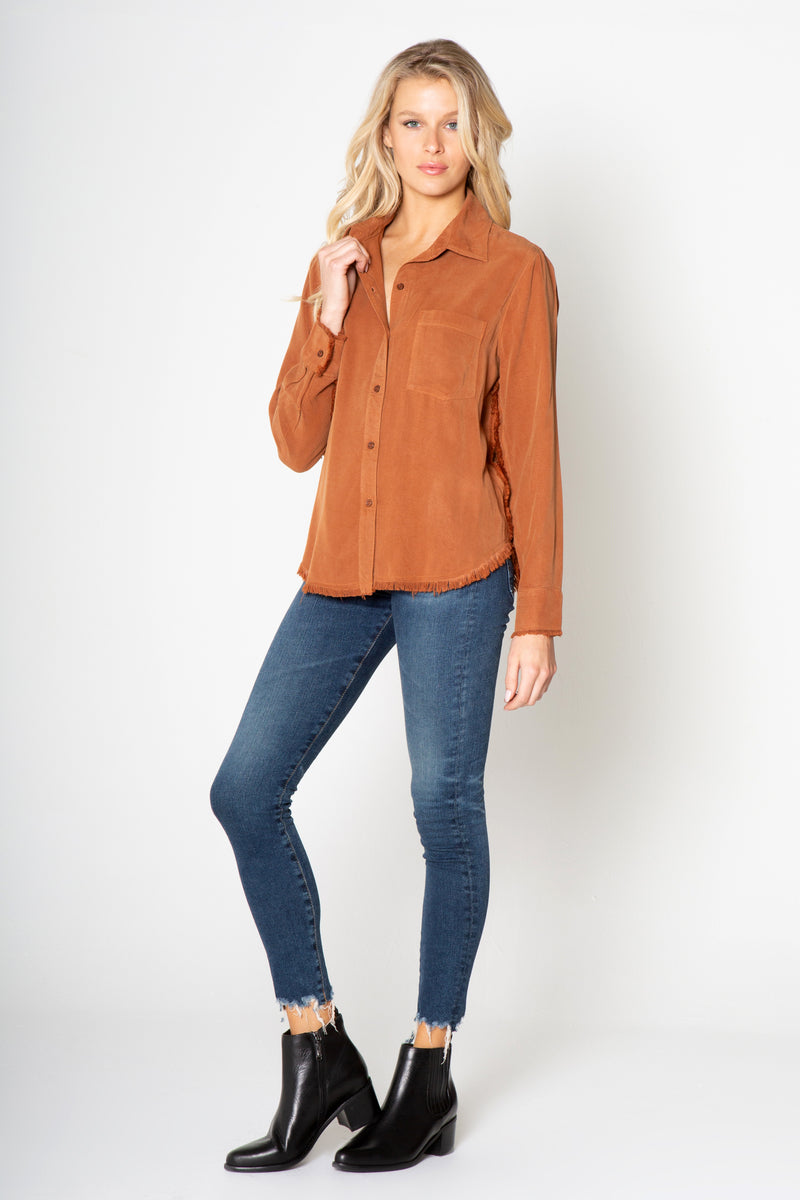 Long Sleeve Fray Button Down Top