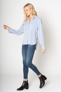 Long Sleeve Fray Button Down Top
