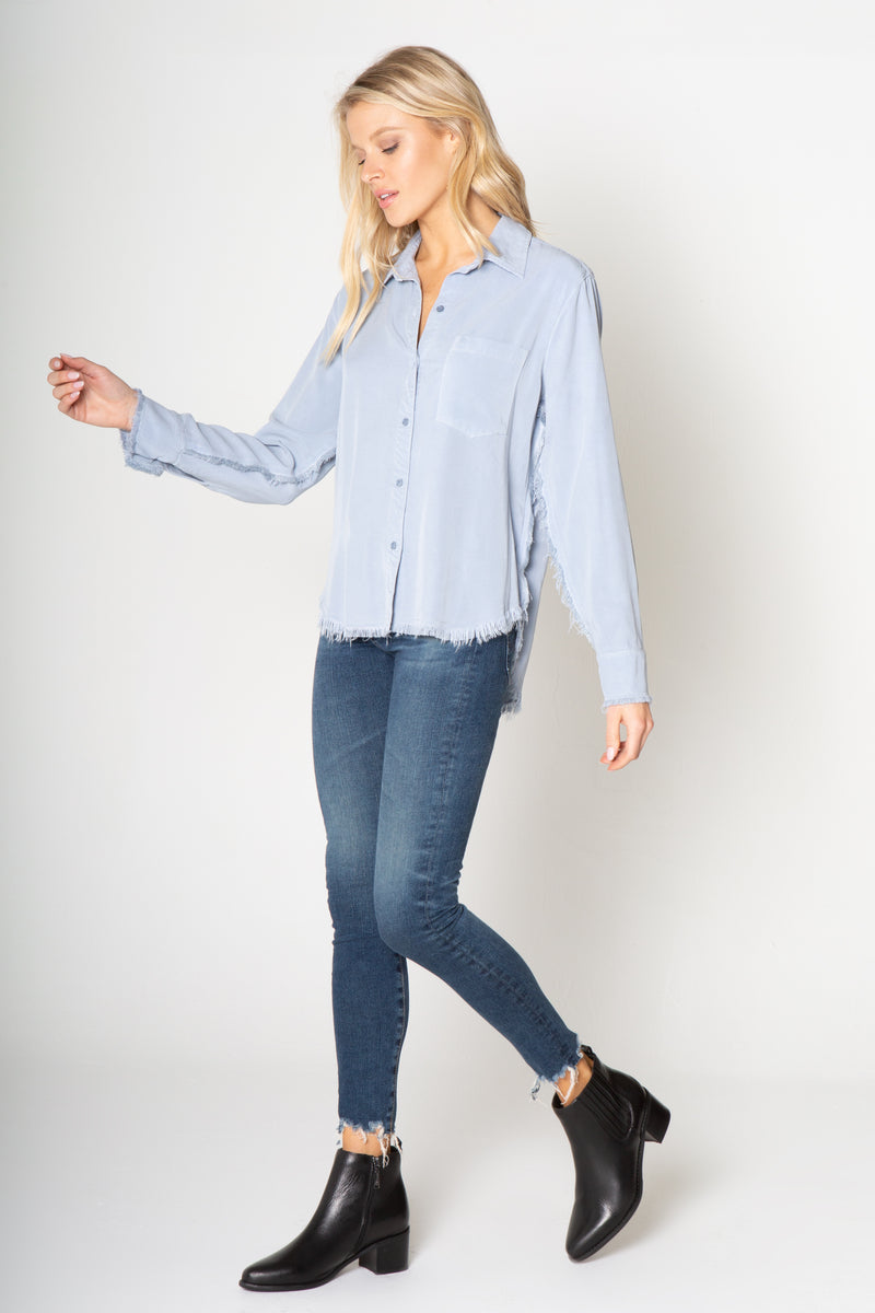 Long Sleeve Fray Button Down Top