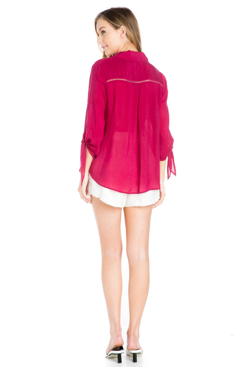 Tie Sleeve Button Up Top