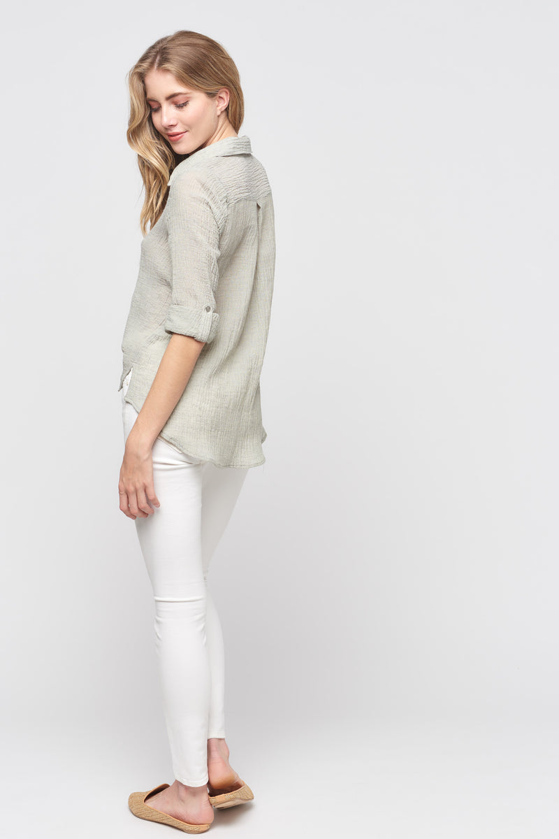 Linen Gauze Button Down Top