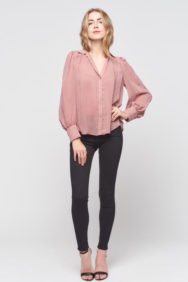 Button Down Flounce Sleeve Top