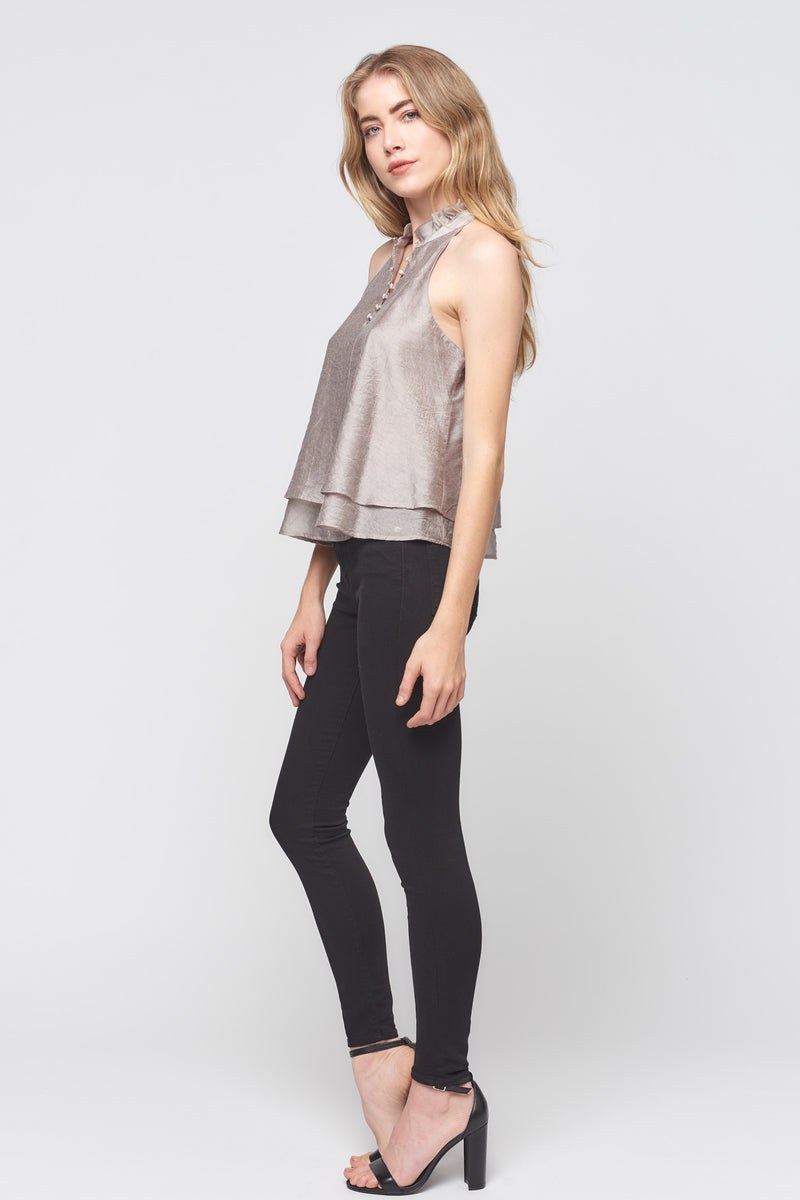 High Neck Double Ruffle Top