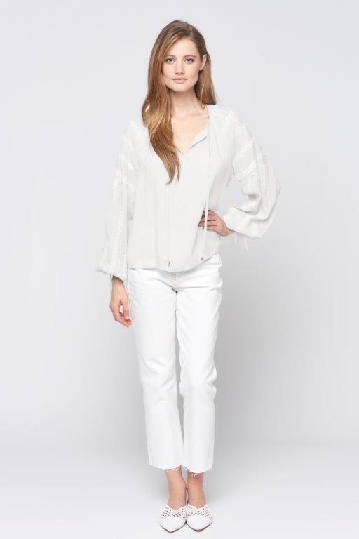 Long Sleeve Embroidery Peasant Top