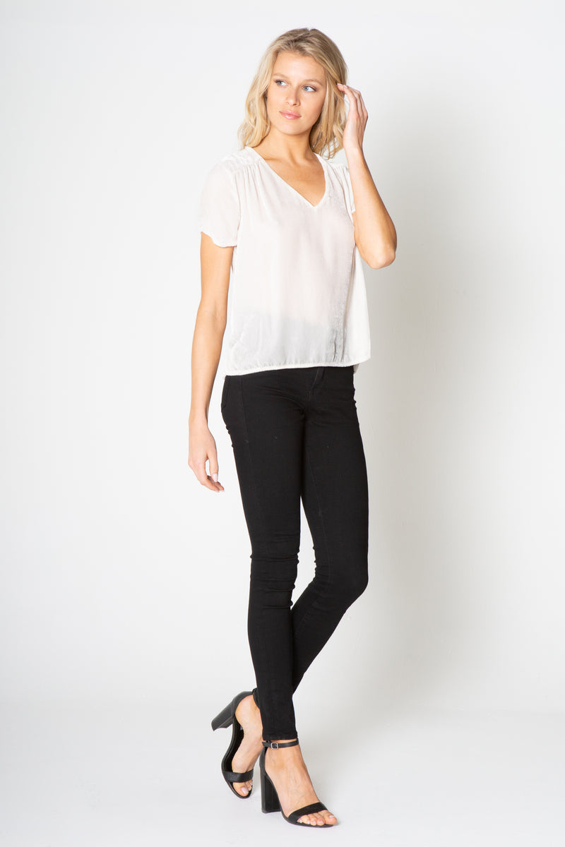 Silk Velvet V Neck Top
