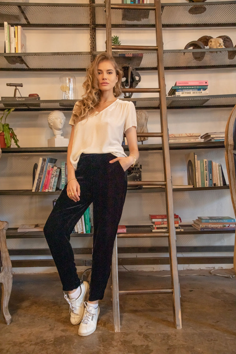 Silk Velvet V Neck Top