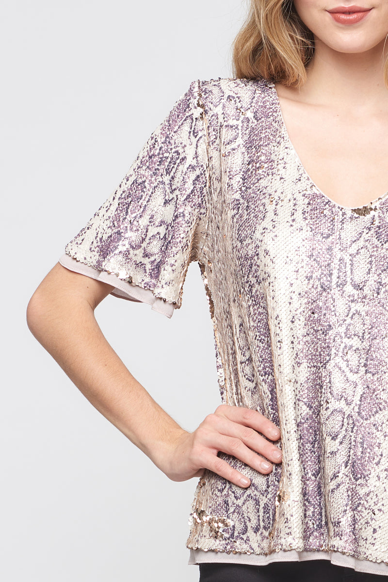 Date Night Sequin Snakeskin Top